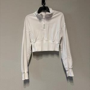 Offline by Aerie Throw-Back Corset Cropped 1/4 Zip White Sweatshirt Size Medium